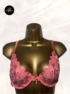 Fleur du Mal Lily Embroidered Underwire Plunge Demi Bra - Pink Size 36